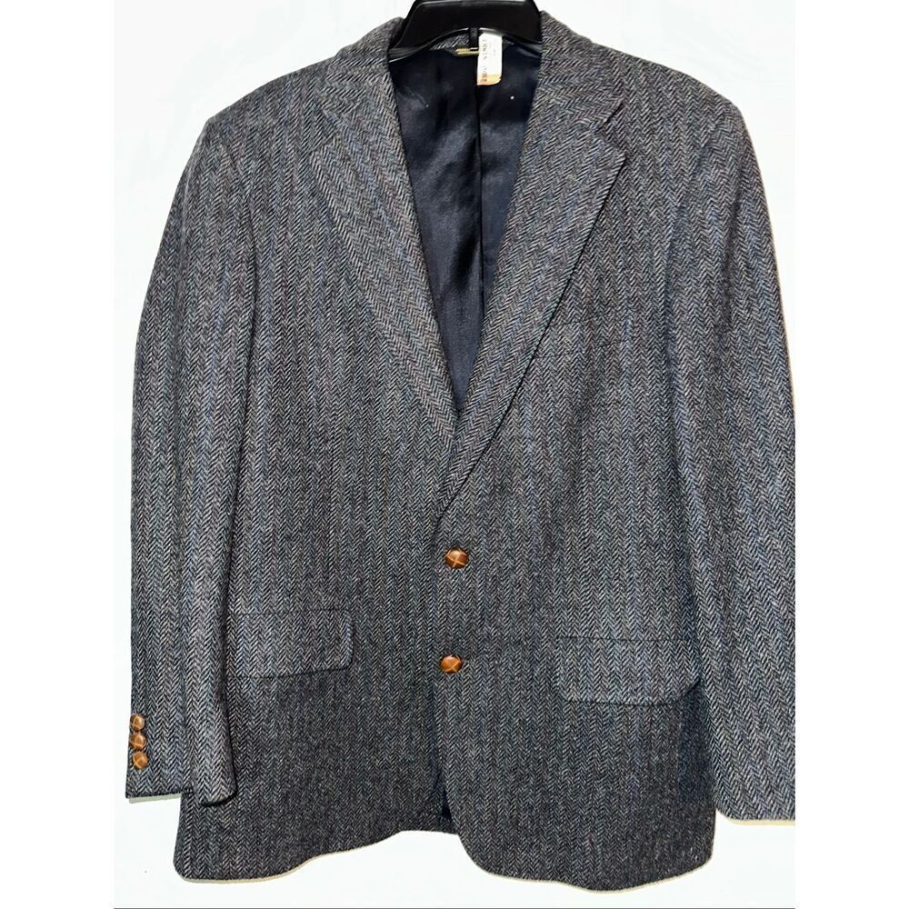 Vintage Hunter Haig Harris Herringbone Blazer Sportcoat Wool 44 100% Pure wool